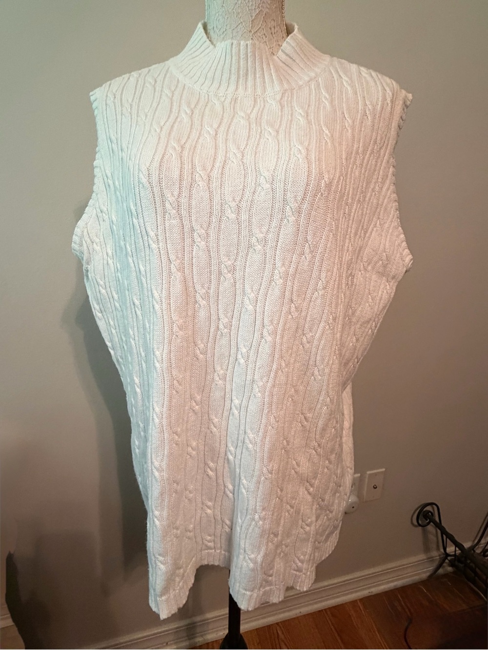 Villager Women’s Cream Cable Knit sweater vest.